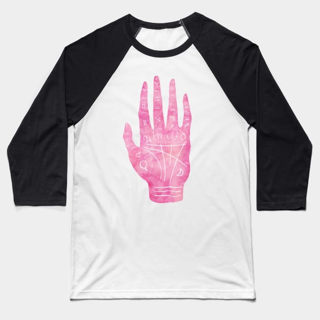 Palm Reading Chart - Pink Baseball T-Shirt by Serena Archetti